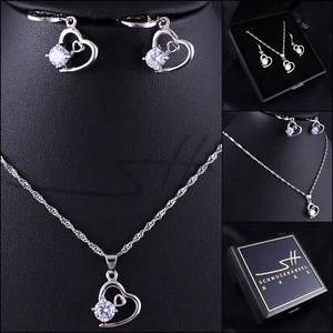 Halsette & Ohrhänger Silber DIAMANT HERZ Silber + Etui, Geschenk zu Muttertag - Bild 1 von 8