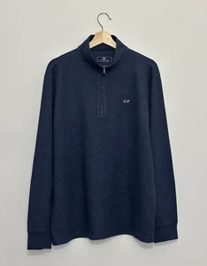 Vineyard Vines Herrenpullover 1/4 Reißverschluss L Baumwollmischung heimisch blau Langarm Logo - Bild 1 von 6