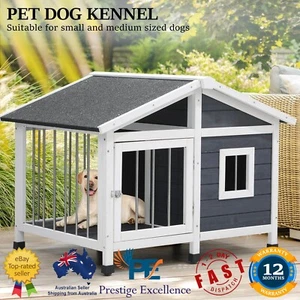 Wooden Pet Dog Kennel Awning Cabin Log Box Home Dog Cage Indoor Outdoor House AU - Picture 1 of 11