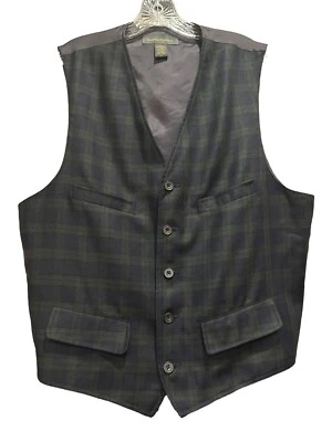 Chaleco de lana Banana Republic vintage tartán a cuadros azul/verde Wainscot para hombre talla grande Foto 1 de 4