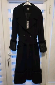 River Island Coat UK 10 Faux Fur Trim Womens Trench long - Picture 1 of 7