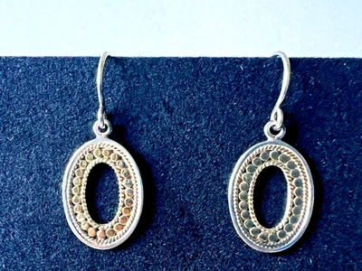 Brincos pendurados/gotas ANNA BECK 925 prata esterlina e design de ponto dourado ~EUC - Imagem 1 de 4