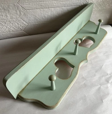 Vintage Green Wooden Cottagecore Hanging Heart Shelf - Image 1 of 4