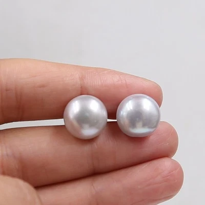 Pendientes Oro 14k Relleno Mar del Sur 12-13mm Gris Perla 14k Foto 1 de 3