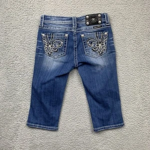 Miss Me Capri Jeans Girls 14 Youth Blue Embellished Bling Denim JK5181P2 - Picture 1 of 14