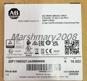 20F11ND027JA0NNNNN /A 480V 20HP Sealed ALLEN BRADLEY 20F11ND027JA0NNNNN US - Picture 1 of 12