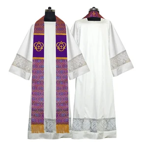 Violet Priest Stole with Embroidered Trinity Cross - Picture 1 of 2