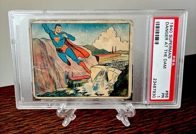 1940 Superman Trading Card #66 Danger at the Dam RARE high Number PSA 1 Vintage - Image 1 of 3