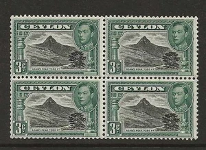 CEYLON, 1938 3c SG 387E MNH BLOCCO 4, CAT £8 - Foto 1 di 1