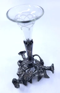 Victorian Figural Silver Plate Flower Holder w/Glass Insert 6" Tall - Picture 1 of 4