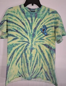 Santa Cruz Men T-Shirt Medium Blue Tie Dye Screaming Hand Stakeboard Tee - Picture 1 of 4