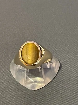 Anillo de sello ojo de tigre de 9 quilates con sello Birmingham 1975 talla U y 1/2 Foto 1 de 4