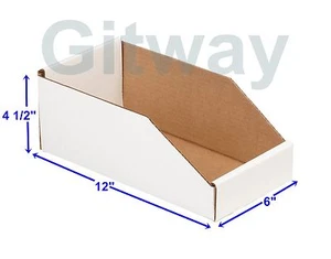 50- 6" X 12" x 4 1/2" Corrugated Cardboard Open Top Storage Parts Bin Bins Boxes - Picture 1 of 1