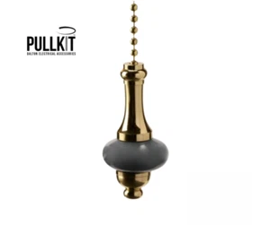 Decorative Polished Brass & Blue Ceramic Disc Bathroom Pull Chain / Pull Cords - Picture 1 of 3