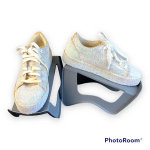 ALDO Glitter Low Top Sneakers W 7.5 white blue Radiantt lace up - Picture 1 of 9