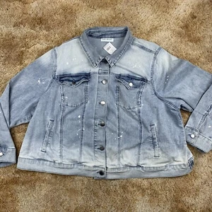 New Lane Bryant Denim Jean Jacket Womens Size 24 Button Blue Four Pockets Retro - Picture 1 of 10