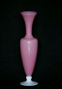 Vintage Italian Pink Opaline Vase 26cm 10in Opalescent White Base Empoli Glass