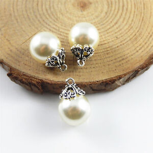 52704 White Pearl Drop Shape Silver Alloy Pendant Charms Jewelry Accessories 18x