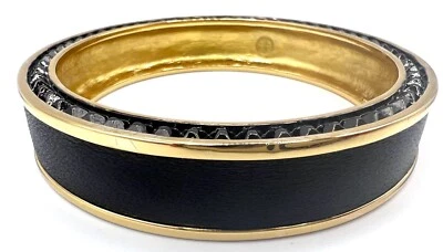Brazalete House of Harlow 1960 chapado en oro 14K cuero negro holgado Foto 1 de 4