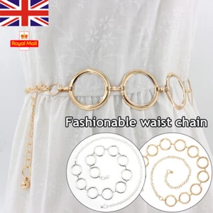 Gold Silver Waistband Metal Waist Chain Belt Women Ladies Fashion Charm Belt - Picture 1 of 17