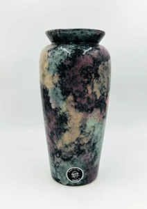 Vtg Harris Potteries 11" Tall Vase Purple Teal Pink Sponge on Black Chicago USA - Picture 1 of 7
