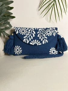 Floral Shoulder Bag - Blue Boho Bag, Classic Crossbody Purse -Handwoven Chic Bag - Picture 1 of 8
