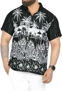 LA LEELA Men's Hawaiian Short Sleeve Button Down Shirts M Palm Tree Floral,Black - Picture 1 of 3