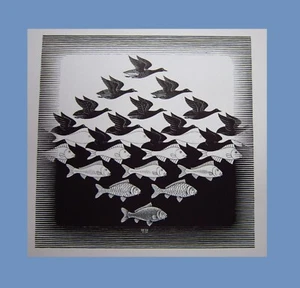MC Escher ciel et eau réalisme et illusions d'optique 11x8" impression d'art graphique - Photo 1/8