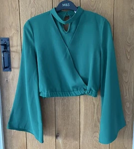 Green Cropped Blouse Top Zara Small - Picture 1 of 8