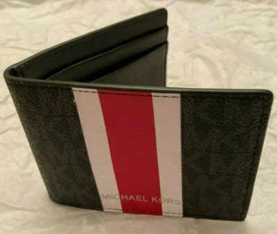 Michael Kors Small Billfold Wallet Signature Black White Flame Red 36H1LGFF1B - Image 1 of 4