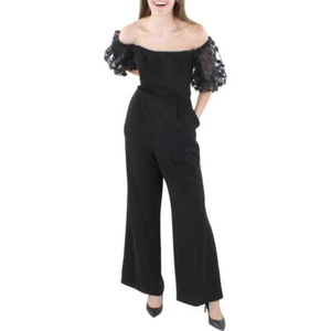 Xscape Womens Black Floral Applique Jumpsuit Evening Petites 8P BHFO 6820 - Picture 1 of 2