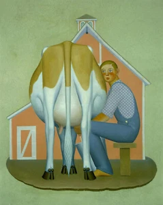 Grant Wood - Boy Milking Cow (1932) - 17" x 22" Fine Art Print - Picture 1 of 1