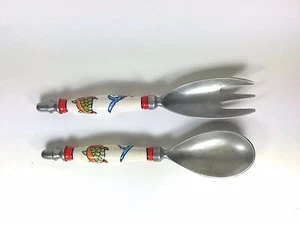 Pewter Asian Salad Serving Set Spoon and Fork - Picture 1 of 8