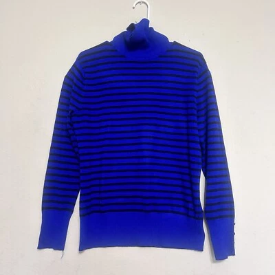 Suéter Melissa Paige Para Mujer Talla XL Azul/Negro Rayas Manga Larga Cuello Alto Foto 1 de 4