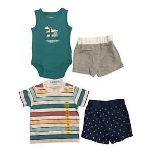 Carter's Baby Boy 4 Piece Shirt/Shorts Set, Multi Color