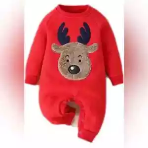 New Born Red Baby Reindeer Jumpsuit Romper Baby Suit Clothes - Picture 1 of 2