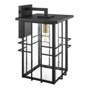Glenfield Large 19 in. 1-Light Black Outdoor Wall Light Fixture with Seeded - Picture 1 of 1