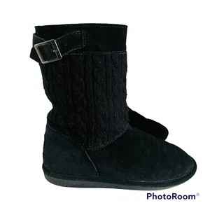 BEARPAW Cow Suede and Knite Wool Blend Sheepskin Footbed Boots Women Size 9M - Picture 1 of 12