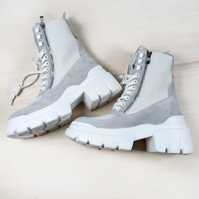 SAINT G Mujer 8 Kendall Blanco Gris Botas de Combate Cuero Gamuza Foto 1 de 4