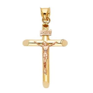 14K Two Tone Gold Religious Crucifix Pendant For Necklace or Chain - Picture 1 of 4