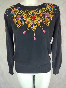 VTG Lindsey Blake Embellished Rhinestones Beads Embroidered Sweater Wm S - Picture 1 of 13