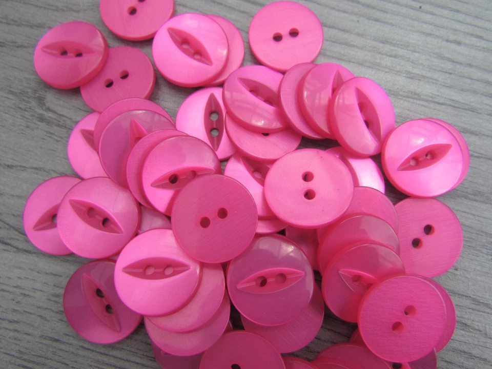 11mm & 19mm Buttons Cerise Pink Fisheye  Buttons 2 Hole Pks 10, 20, 50, 100 - Image 1 of 1