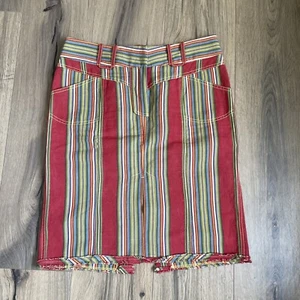 Vintage Anthropologie Y2K Tom K Nguyen Linen Blend Skirt Sz 10 Multicolor Stripe - Picture 1 of 9