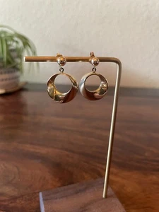 Vintage 90's Gold Stud Dangle Drop Earrings Twist Hoop pierced poss gold filled? - Picture 1 of 6