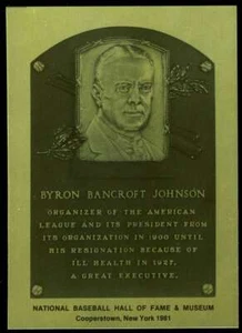 Byron Ban Johnson Rare 1981-89 Hall of Fame Plaque Metallic Card - Picture 1 of 2