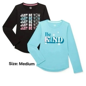 2 Wonder Nation Mädchen Langarm Winter Grafik Top T-Shirts schwarz & blau, M - Bild 1 von 8