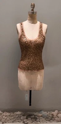 M.H. Camiseta sin mangas de lentejuelas de diseñador de lujo bronce neutro talla pequeña ¡NUEVA CON ETIQUETAS! ❤️ Glamour Foto 1 de 4