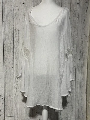 Túnica blanca para mujer J Valdi detalle de ganchillo en mangas de campana talla 1X Foto 1 de 4