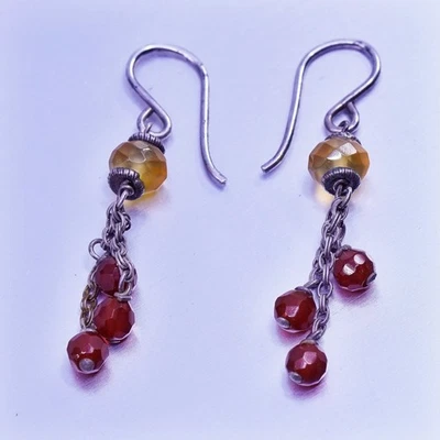 Pendientes vintage de plata de ley 925 hechos a mano con cuentas de cornalina citrina Foto 1 de 4