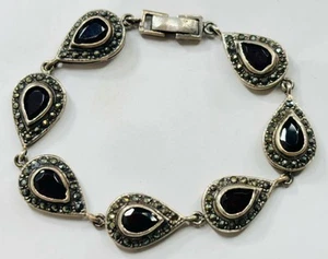 ArtDeco Stil Silber Armband mit Granaten und Markasiten - 1 fehlender Stein - Bild 1 von 5